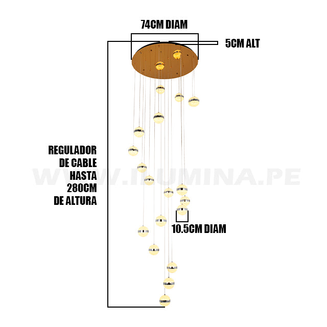 LÁMPARA COLGANTE PREMIUM LIVIA GOLD LED + CONTROL REMOTO