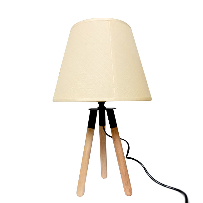 LÁMPARA DE MESA DE MADERA TRÍPODE GRECIA + FOCO LED 12W LUZ CÁLIDA