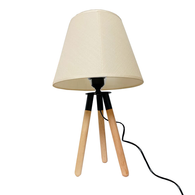 LÁMPARA DE MESA DE MADERA TRÍPODE GRECIA + FOCO LED 12W LUZ CÁLIDA