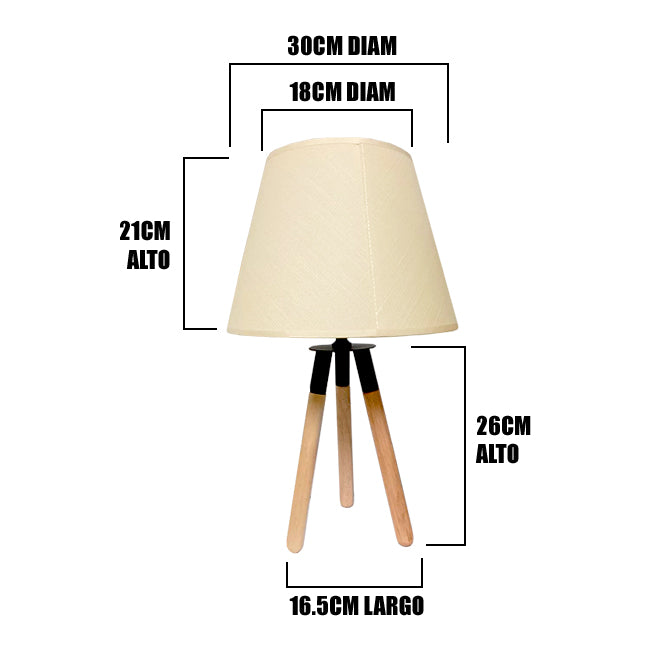 LÁMPARA DE MESA DE MADERA TRÍPODE GRECIA + FOCO LED 12W LUZ CÁLIDA