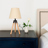LÁMPARA DE MESA DE MADERA TRÍPODE GRECIA + FOCO LED 12W LUZ CÁLIDA