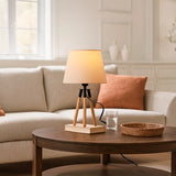 LÁMPARA DE MESA DE MADERA TRÍPODE GRECIA + FOCO LED 12W LUZ CÁLIDA