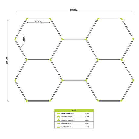 LÁMPARA HEXAGONAL LED ADOSABLE A TECHO/PARED TIPO PANAL "H" - KIT COMPLETO 05 HEXAGONALES LUZ BLANCA