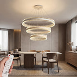 Lámpara colgante LED de 3 anillos de cristal en comedor moderno con control remoto - i-Lumina