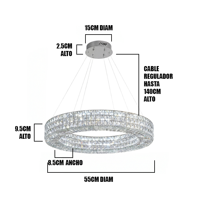 LÁMPARA COLGANTE TIARA PLATINUM LED + CONTROL REMOTO