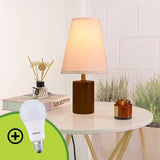 LÁMPARA DE MESA DE MADERA BELLA + FOCO LED 12W LUZ CÁLIDA
