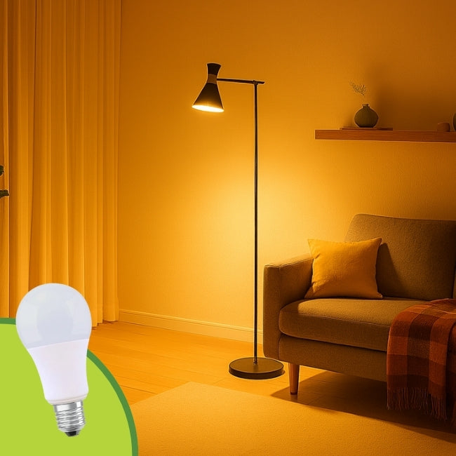 LÁMPARA DE PIE PRUNE BLACK AND GOLD LED + FOCO LED 12W LUZ CÁLIDA