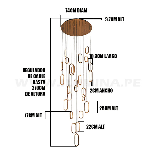 LÁMPARA COLGANTE PREMIUM CATERINA GOLD LED + CONTROL REMOTO