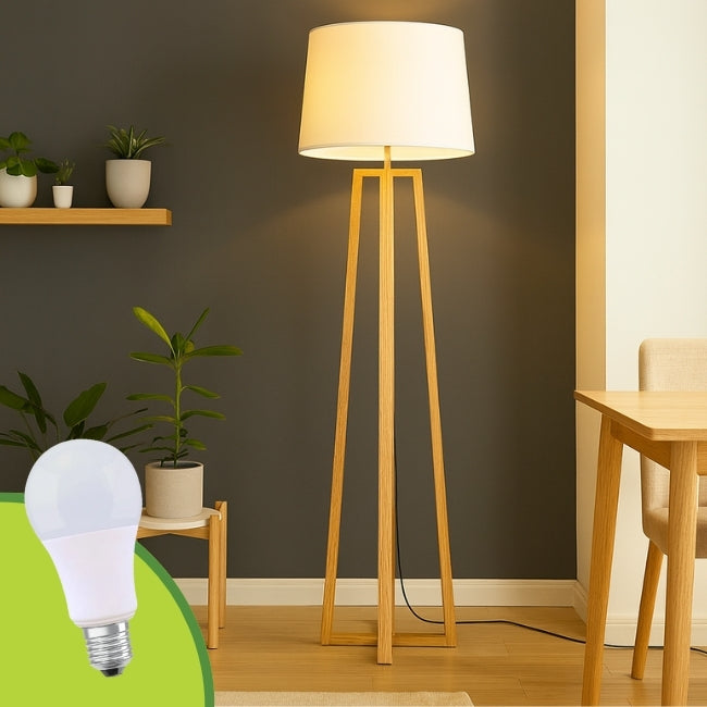 LÁMPARA DE PIE ANTONIA WOOD NATURAL LED + FOCO LED 12W OSRAM LUZ CÁLIDA E27