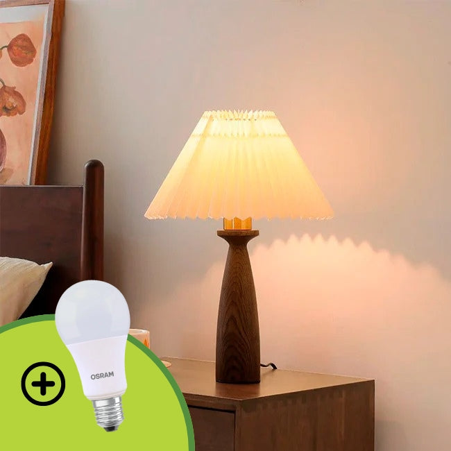LÁMPARA DE MESA DE MADERA ANTHUANE + FOCO LED 12W LUZ CÁLIDA