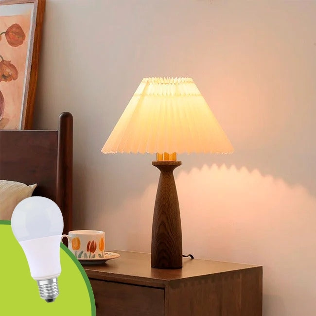 LÁMPARA DE MESA DE MADERA ANTHUANE + FOCO LED 12W LUZ CÁLIDA
