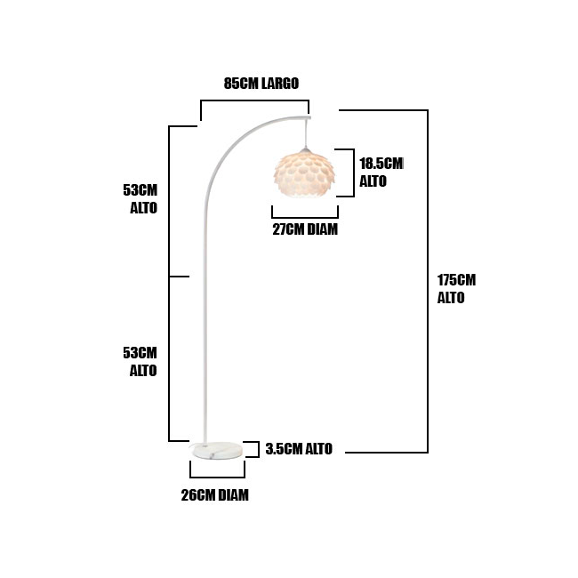 LÁMPARA DE PIE ARCO LOTUS WHITE CON BASE DE MÁRMOL - SIN FOCO