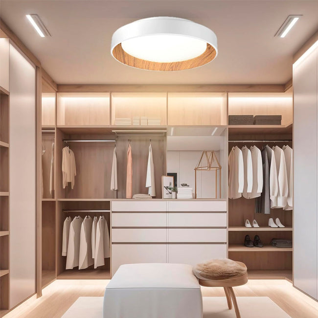 LÁMPARA DE TECHO AMELIA LED WHITE AND WOOD 30W + CONTROL REMOTO