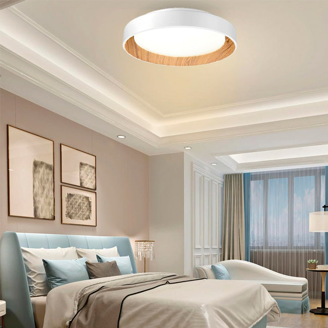 LÁMPARA DE TECHO AMELIA LED WHITE AND WOOD 30W + CONTROL REMOTO