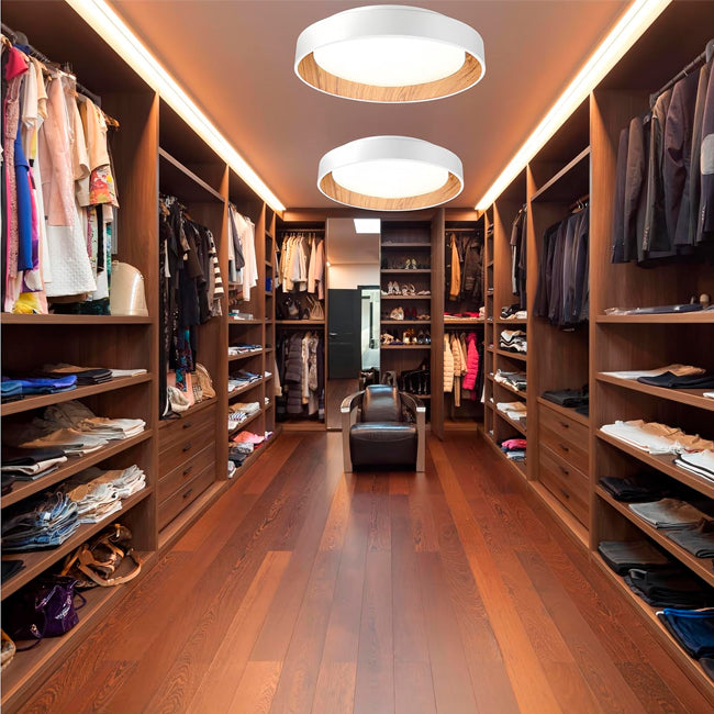 LÁMPARA DE TECHO AMELIA LED WHITE AND WOOD 30W + CONTROL REMOTO