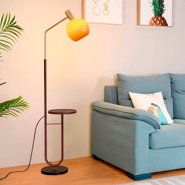 LÁMPARA DE PIE KEYLA WOOD AND GOLD LED CON MESA / SIN FOCO