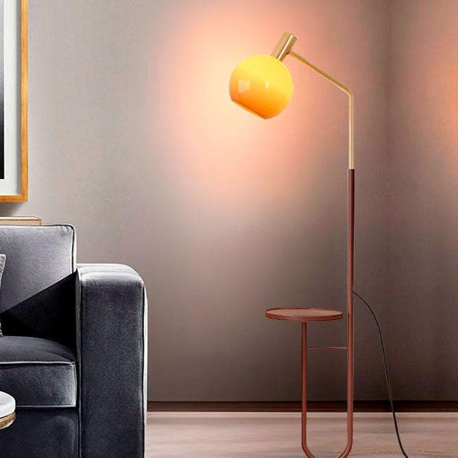 LÁMPARA DE PIE KEYLA WOOD AND GOLD LED CON MESA / SIN FOCO