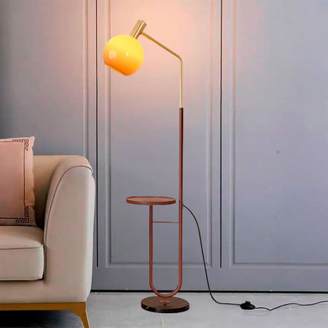 LÁMPARA DE PIE KEYLA WOOD AND GOLD LED CON MESA / SIN FOCO