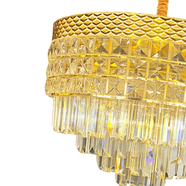 LÁMPARA COLGANTE FATIMA KRYSTAL GOLD + FOCO VELA E14 4W TRANSP LUZ CÁLIDA