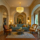 LÁMPARA COLGANTE FATIMA KRYSTAL GOLD + FOCO VELA E14 4W TRANSP LUZ CÁLIDA