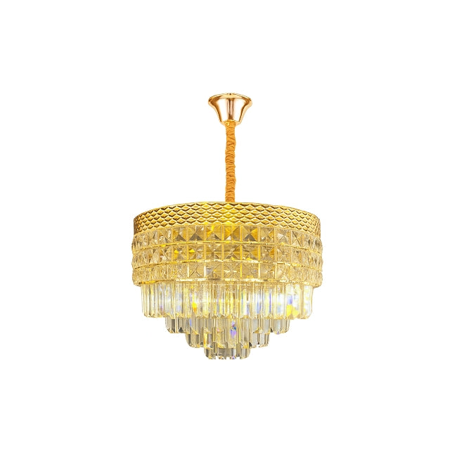 LÁMPARA COLGANTE FATIMA KRYSTAL GOLD + FOCO VELA E14 4W TRANSP LUZ CÁLIDA