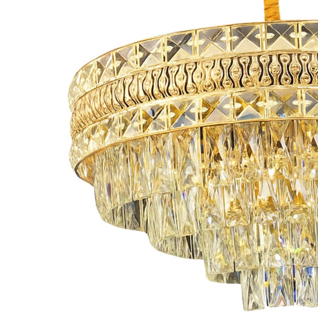 LÁMPARA COLGANTE AISHA KRYSTAL GOLD + FOCO VELA E14 4W TRANSP LUZ CÁLIDA