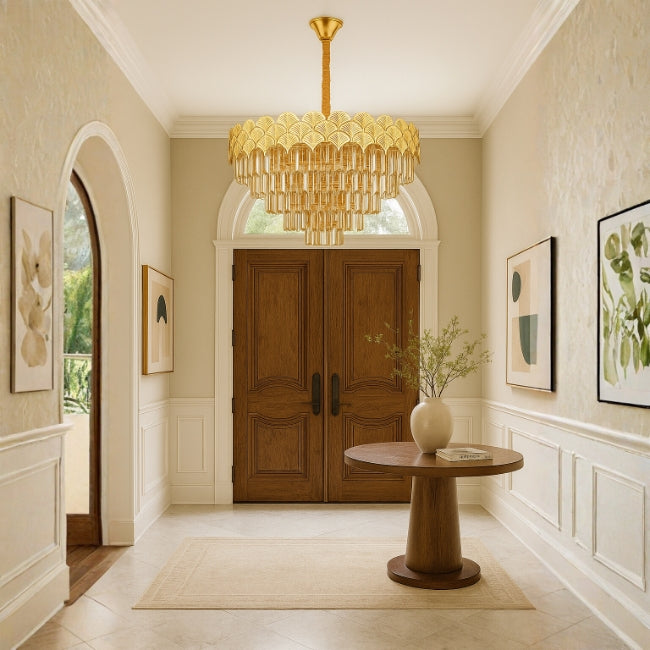 LÁMPARA COLGANTE SALMA KRYSTAL GOLD + FOCO VELA E14 4W TRANSP LUZ CÁLIDA