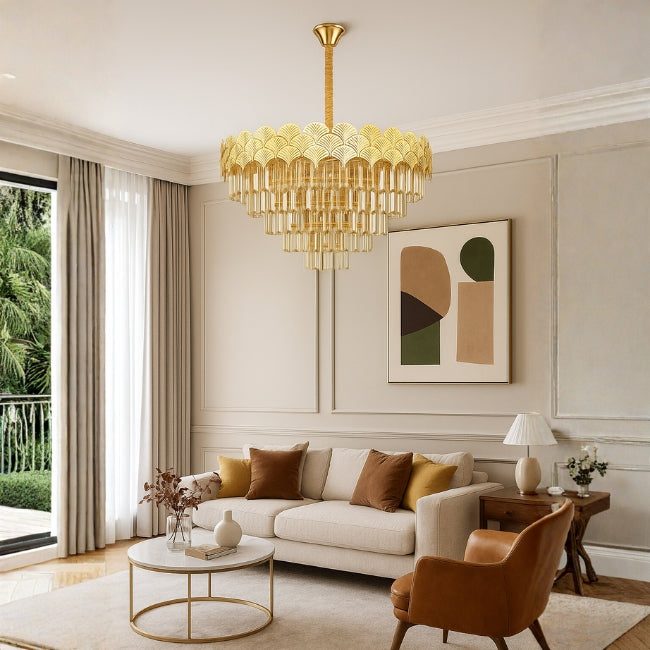 LÁMPARA COLGANTE SALMA KRYSTAL GOLD + FOCO VELA E14 4W TRANSP LUZ CÁLIDA