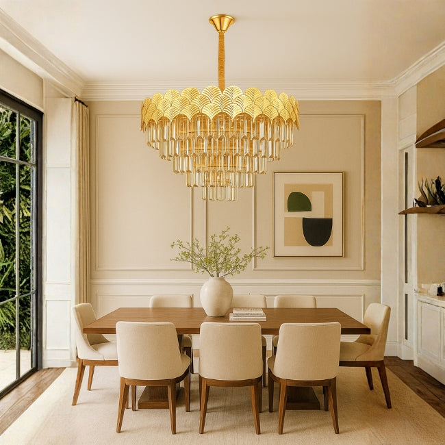 LÁMPARA COLGANTE SALMA KRYSTAL GOLD + FOCO VELA E14 4W TRANSP LUZ CÁLIDA