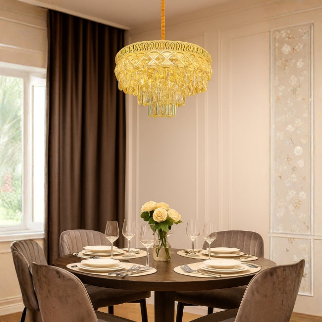 LÁMPARA COLGANTE LAYLA KRYSTAL GOLD + FOCO VELA E14 4W TRANSP LUZ CÁLIDA