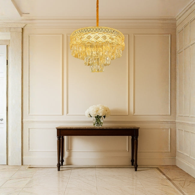 LÁMPARA COLGANTE LAYLA KRYSTAL GOLD + FOCO VELA E14 4W TRANSP LUZ CÁLIDA