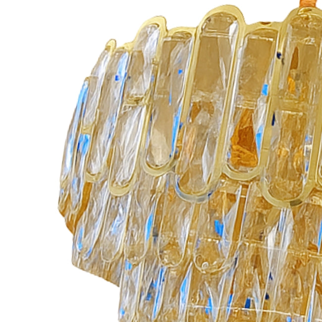 LÁMPARA COLGANTE LED RANIA KRYSTAL GOLD + FOCO VELA E14 4W TRANSP LUZ CÁLIDA