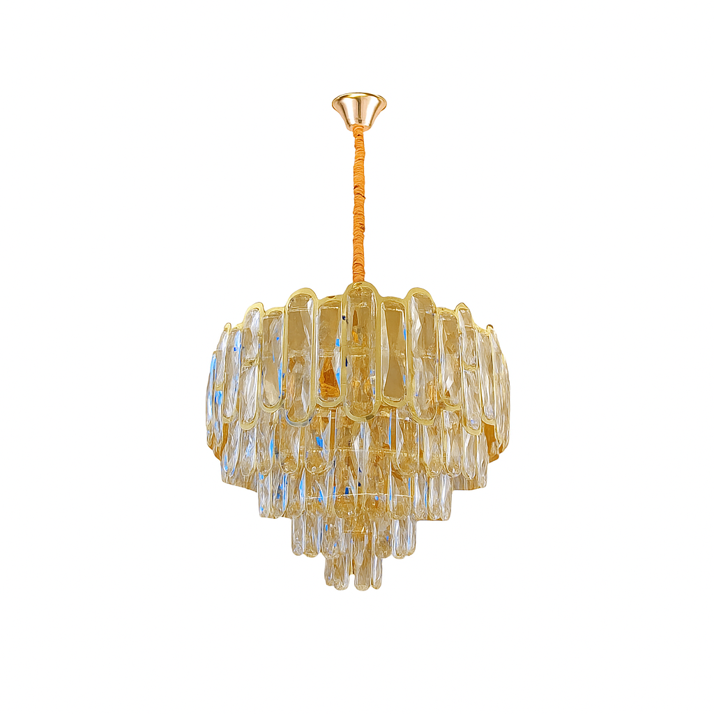 LÁMPARA COLGANTE LED RANIA KRYSTAL GOLD + FOCO VELA E14 4W TRANSP LUZ CÁLIDA