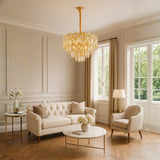 LÁMPARA COLGANTE LED RANIA KRYSTAL GOLD + FOCO VELA E14 4W TRANSP LUZ CÁLIDA