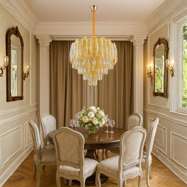 LÁMPARA COLGANTE LED RANIA KRYSTAL GOLD + FOCO VELA E14 4W TRANSP LUZ CÁLIDA