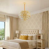 LÁMPARA COLGANTE LED RANIA KRYSTAL GOLD + FOCO VELA E14 4W TRANSP LUZ CÁLIDA