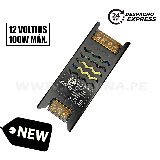 TRANSFORMADOR PARA CINTA LED 12V 100W MARCA ILUMINA