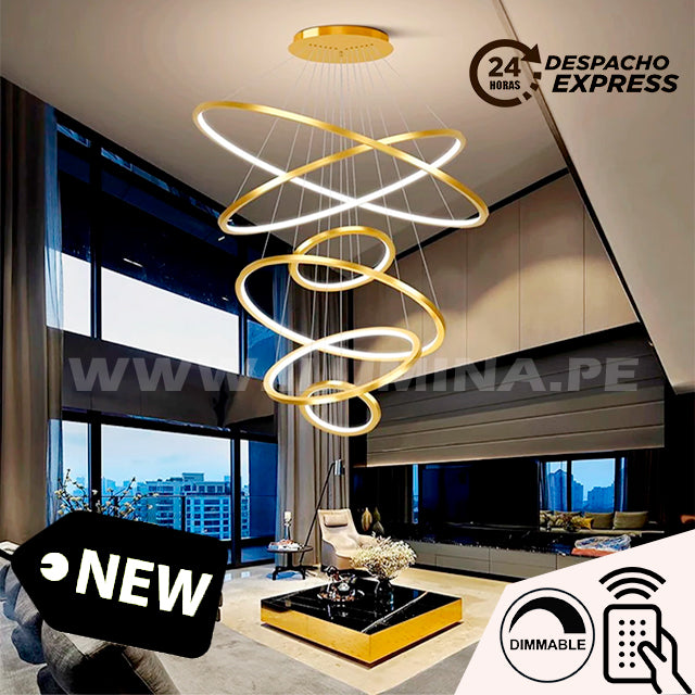 LÁMPARA COLGANTE ALESSANDRA GOLD + CONTROL REMOTO LED