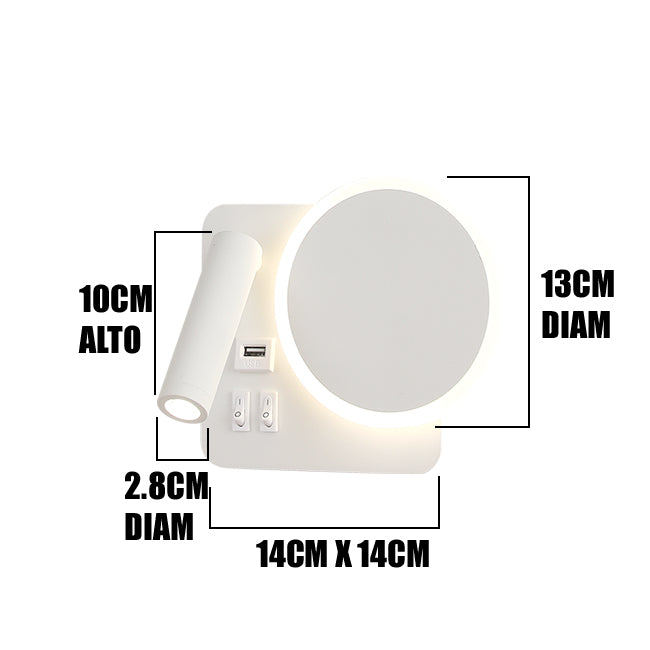 LÁMPARA DE PARED INTERIOR DEBORA LED 6W + USB Y LUZ INTERMEDIA DE LECTURA LED 3W