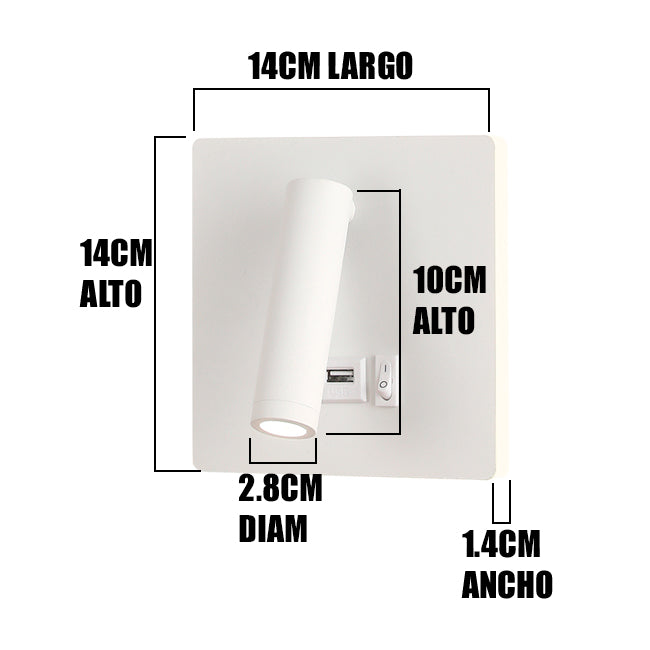 LÁMPARA DE PARED INTERIOR ELISABETTA LED 8W + USB Y LUZ INTERMEDIA DE LECTURA LED 3W