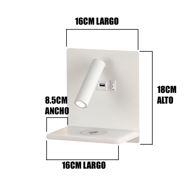 LÁMPARA DE PARED INTERIOR GABRIELA LED 12W + USB, LUZ INTERMEDIA DE LECTURA LED 3W Y CARGADOR INALÁMBRICO WIRELESS