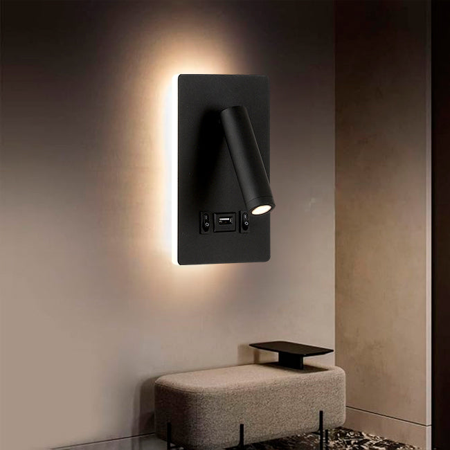 LÁMPARA DE PARED INTERIOR GIULIA LED 9W + USB Y LUZ INTERMEDIA DE LECTURA LED 3W