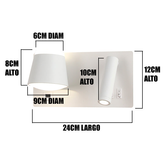 LÁMPARA DE PARED INTERIOR LAURA LED 10W + USB Y LUZ INTERMEDIA DE LECTURA LED 3W