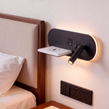 LÁMPARA DE PARED INTERIOR SYMMETRY BLACK LED 8W  + LUZ CÁLIDA DE LECTURA LED 3W + CARGADOR USB - TIPO C PARA IPHONE Y ANDROID Y CARGADOR INALÁMBRICO WIRELESS
