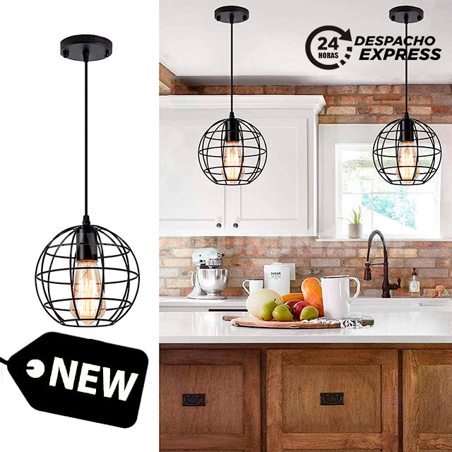 Lámpara De Techo Jaula Cromada Relaxdays - 145cm, Pantalla Plateada, Casquillo E27, Ideal Salón O Cocina
