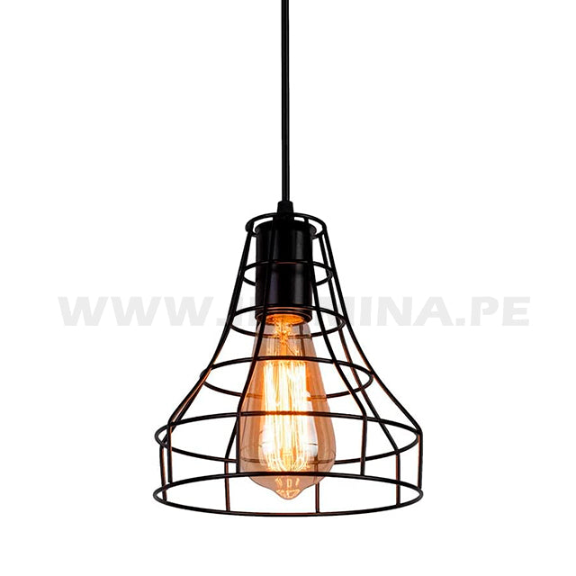 LÁMPARA COLGANTE TIPO JAULA GALICIA BLACK + FOCO LED TRANSPARENTE A60 4W LUZ CÁLIDA