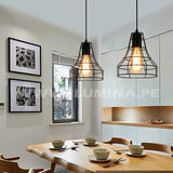 LÁMPARA COLGANTE TIPO JAULA GALICIA BLACK + FOCO LED TRANSPARENTE A60 4W LUZ CÁLIDA