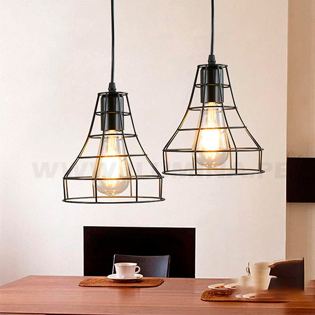 LÁMPARA COLGANTE TIPO JAULA GALICIA BLACK + FOCO LED TRANSPARENTE A60 4W LUZ CÁLIDA