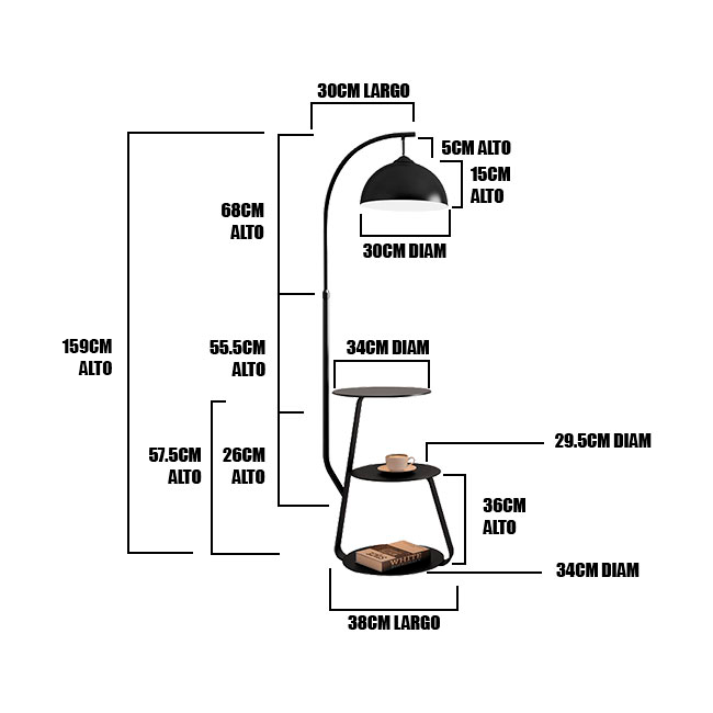 LÁMPARA DE PIE PASQUALINA BLACK LED CON MESA / SIN FOCO