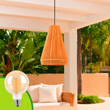 LÁMPARA COLGANTE ARTESANAL NINA + FOCO LED G95 FILAMENTO ÁMBAR 4W 2700K LUZ CÁLIDA ILUMINA